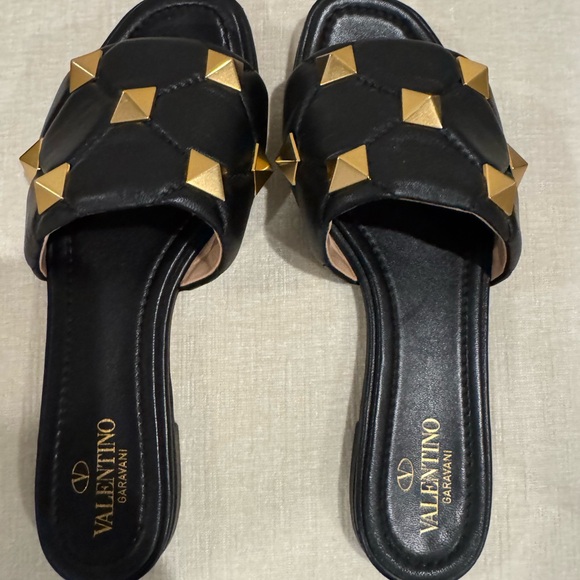 Valentino Garavani Black and Gold Women's Slides - Picture 1 of 4